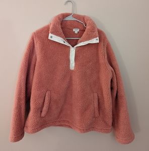 Women's J. Crew pink Sherpa jacket pullover large